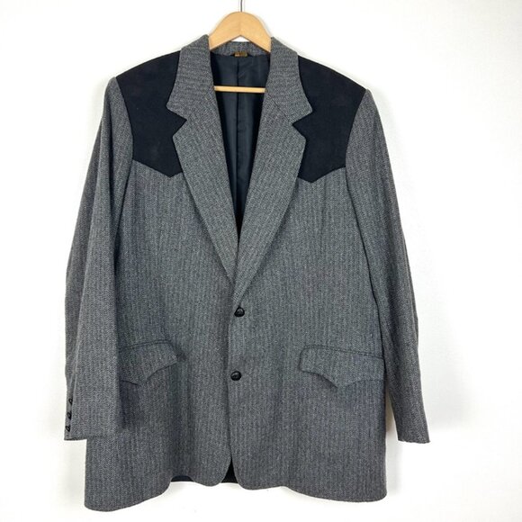 VTG Pioneer Wear Country Gentleman Wool Leather Patch Sport Coat 48L Blazer - Picture 1 of 12